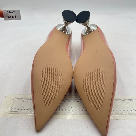 FSJ Nude Cute Slip On Pointed Toe Pumps Low Heels Crystal Mary Jane Shoes - Picture 6 of 7